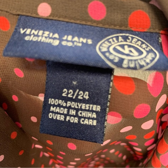 Venezia Blouse Woman 22/24 Button Up Pink Brown Polka Dot Long Sleeve Semi Sheer - Picture 6 of 9